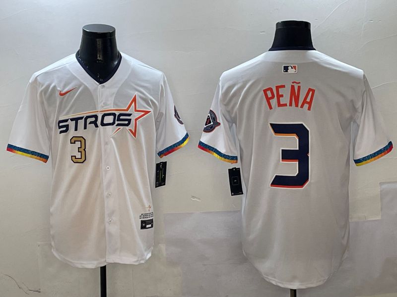 Men Houston Astros #3 Pena White Fourth generation Joint Name 2025 Nike MLB Jersey style 2